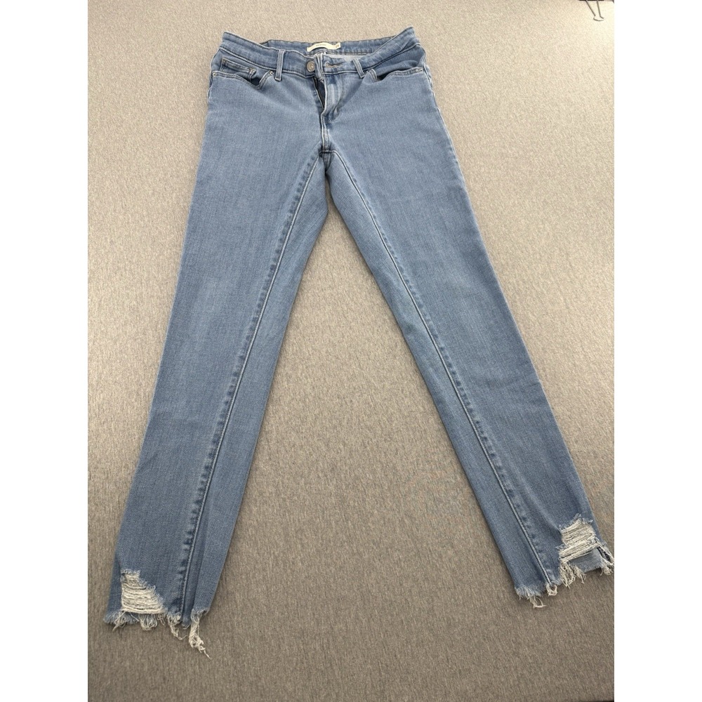 Levi's 711 Skinny Womens 29 Distressed Frayed Jeans Medium Wash Blue Denim #1031